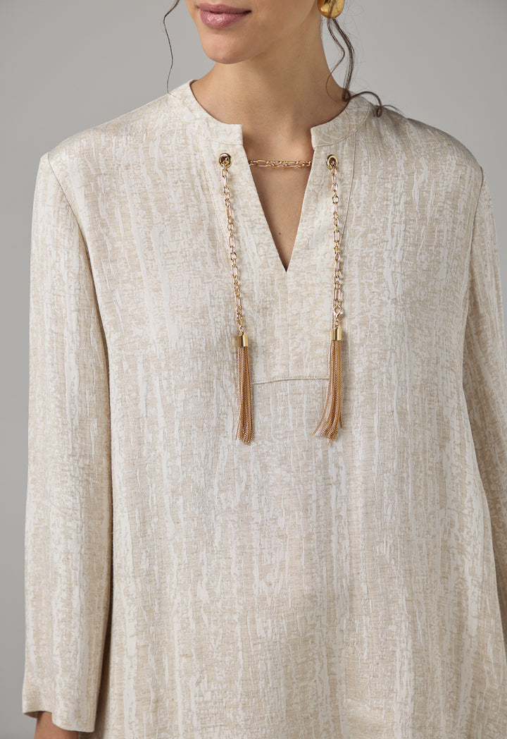 Choice Long Sleeve Blouse With Detachable Chain Beige