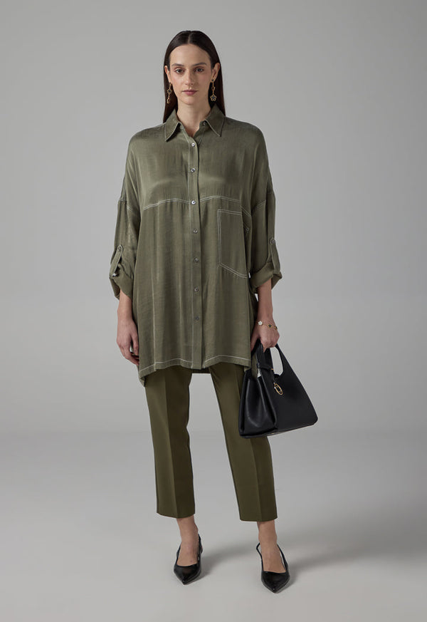 Choice Solid Drop Shoulder Shirt Olive