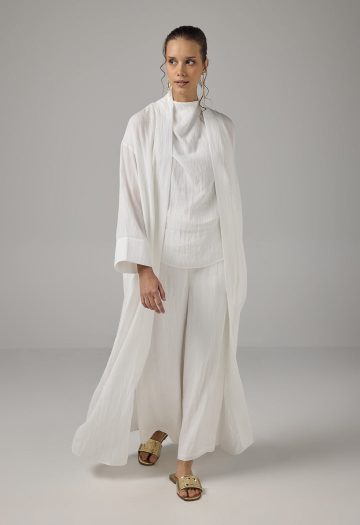 Choice Solid Crinkled Maxi Abaya Off White