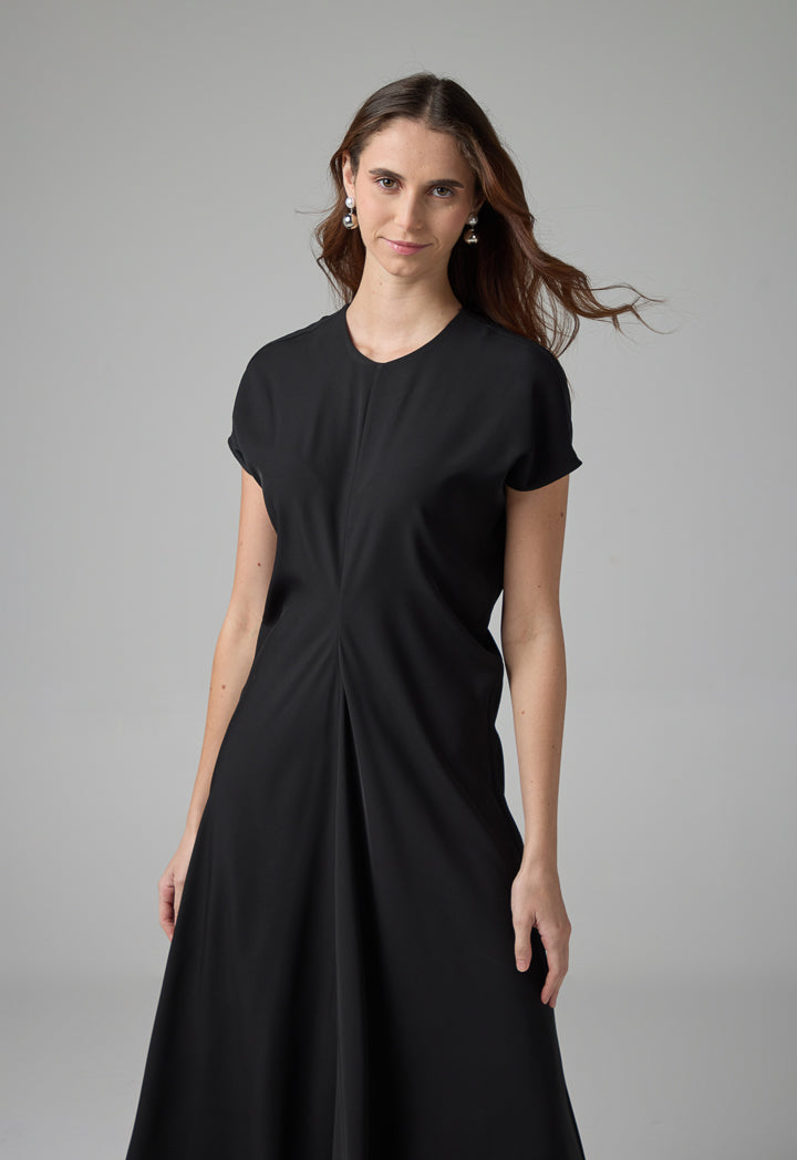 Choice Gathered Waist Flared Dress Black