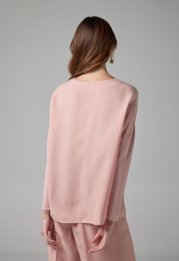 Choice Contrast Long Sleeve Blouse Blush