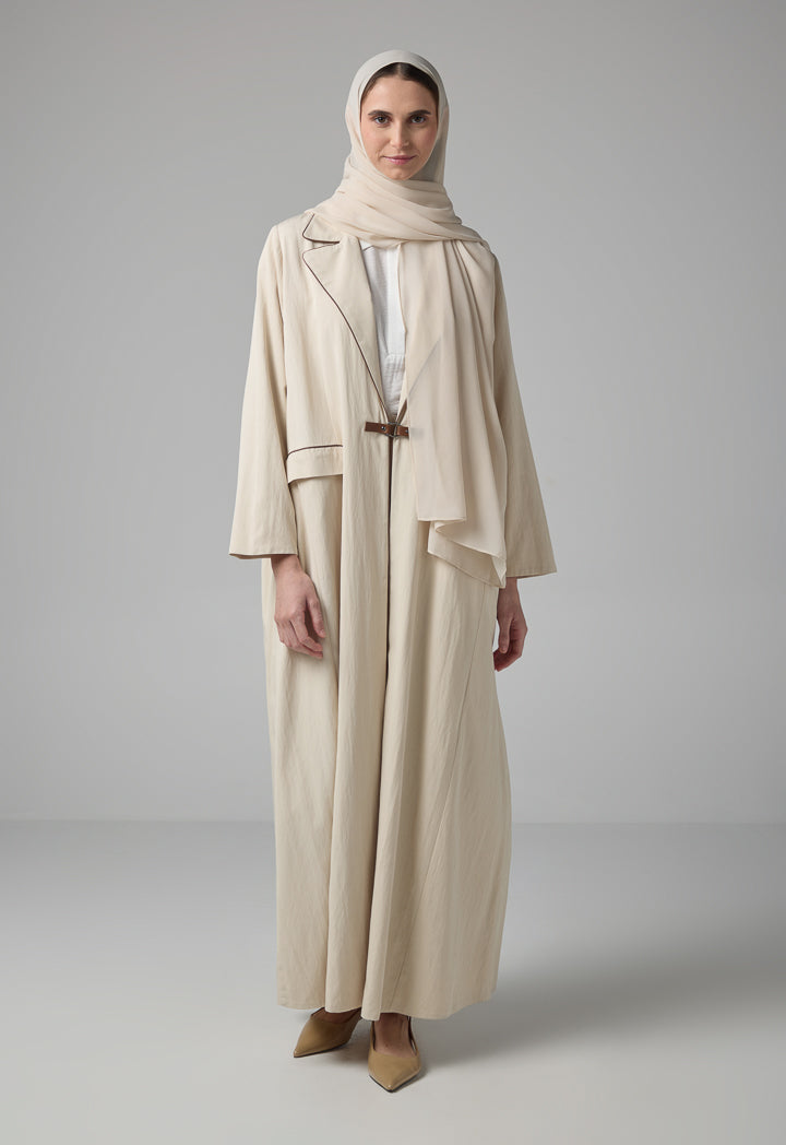 Choice Solid Oversize Maxi Open Abaya With Hijab Beige