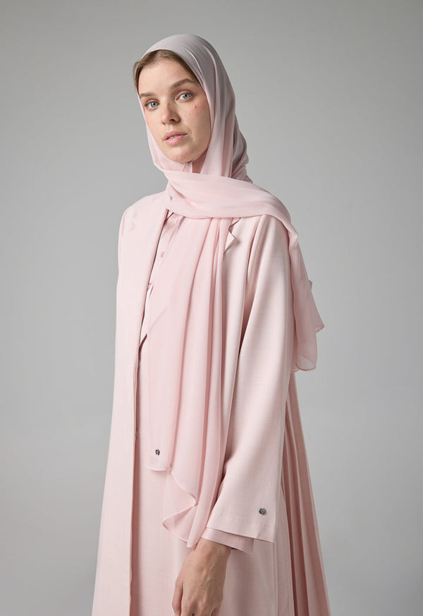 Choice Notched Collar Solid Abaya With Hijab Pink