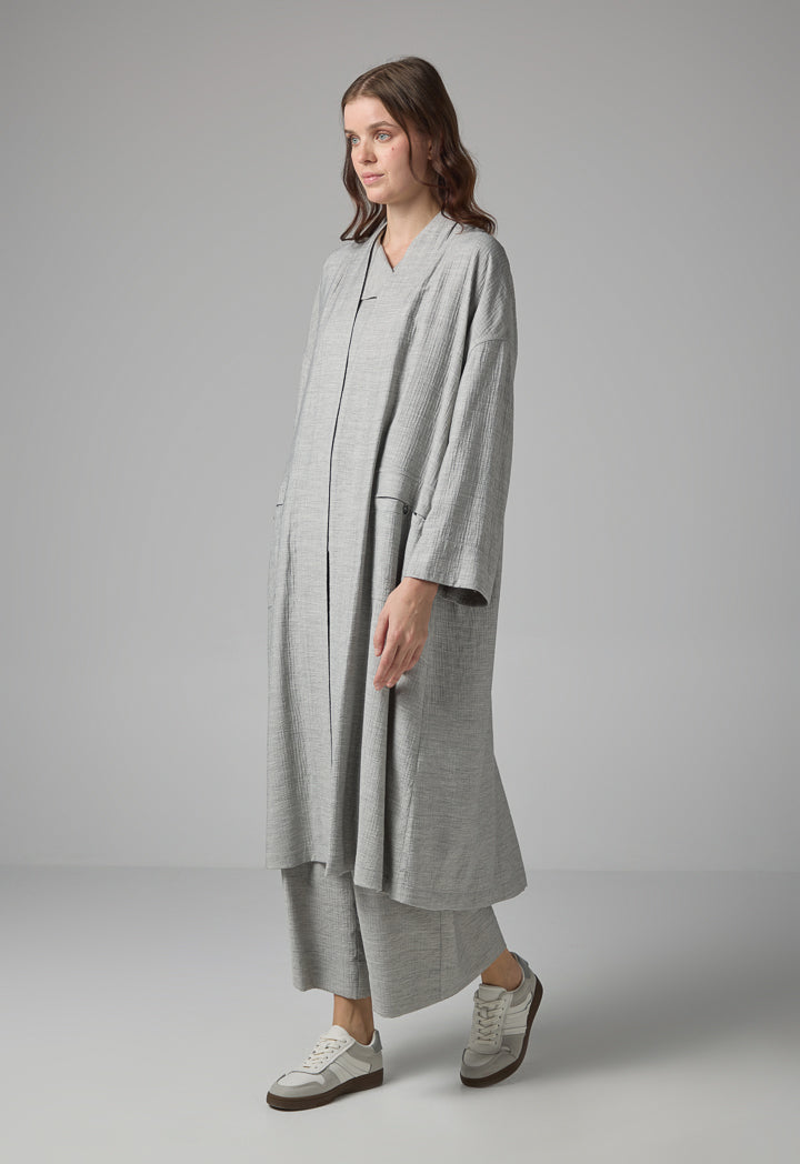 Choice Solid Front Pockets Crinkled Abaya Grey