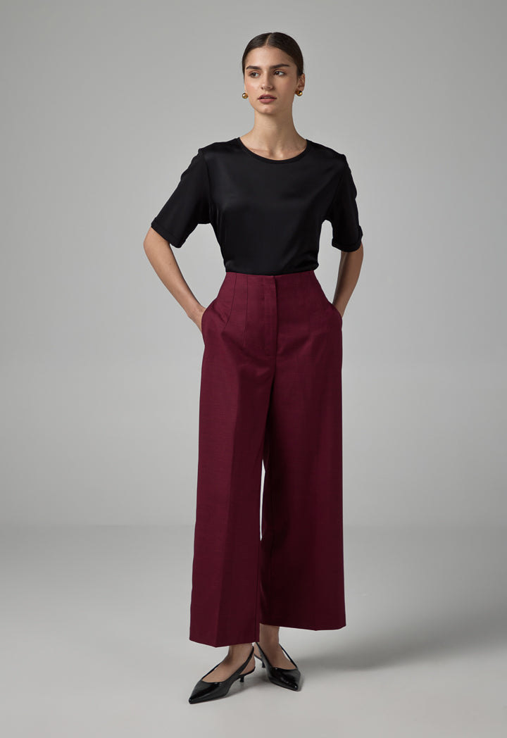 Choice Basic Straight Wide Leg Trousers Burgundy