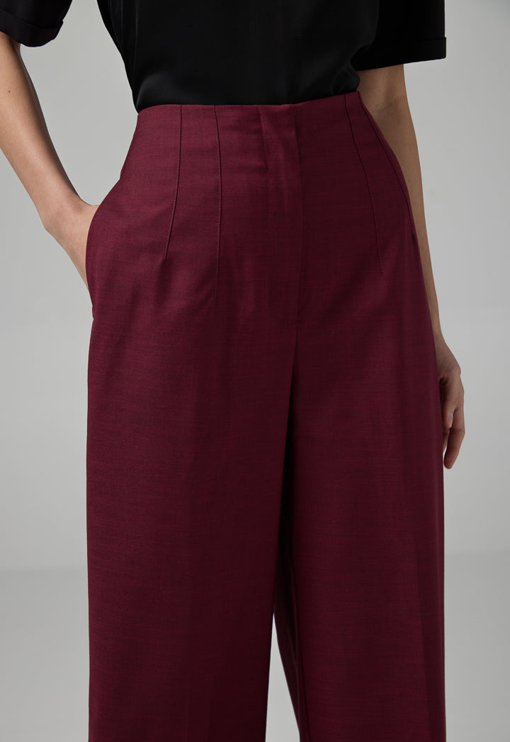 Choice Basic Straight Wide Leg Trousers Burgundy