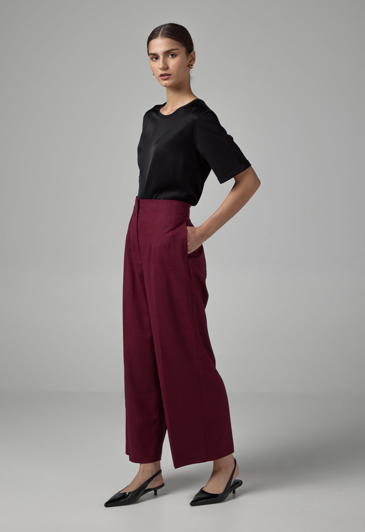 Choice Basic Straight Wide Leg Trousers Burgundy