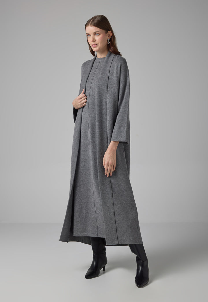 Choice Solid Drop Shoulder Knitted Winter Abaya Silver