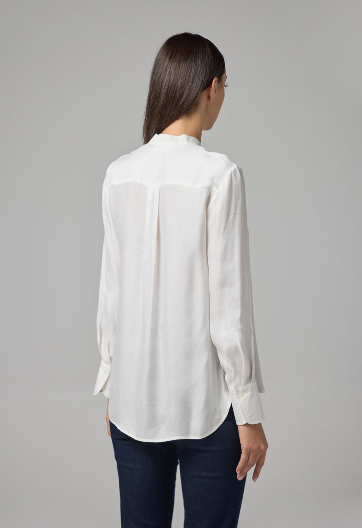 Choice Mandarin Collar Basic Shirt  Off White