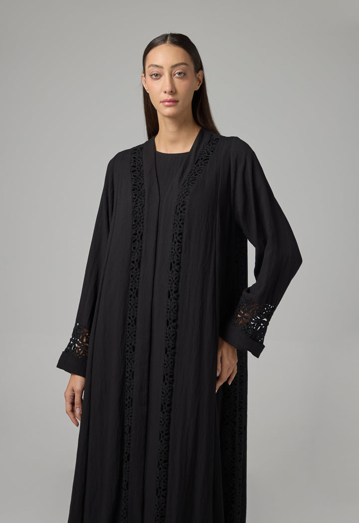 Choice Solid Schiffli Oversized Abaya Black