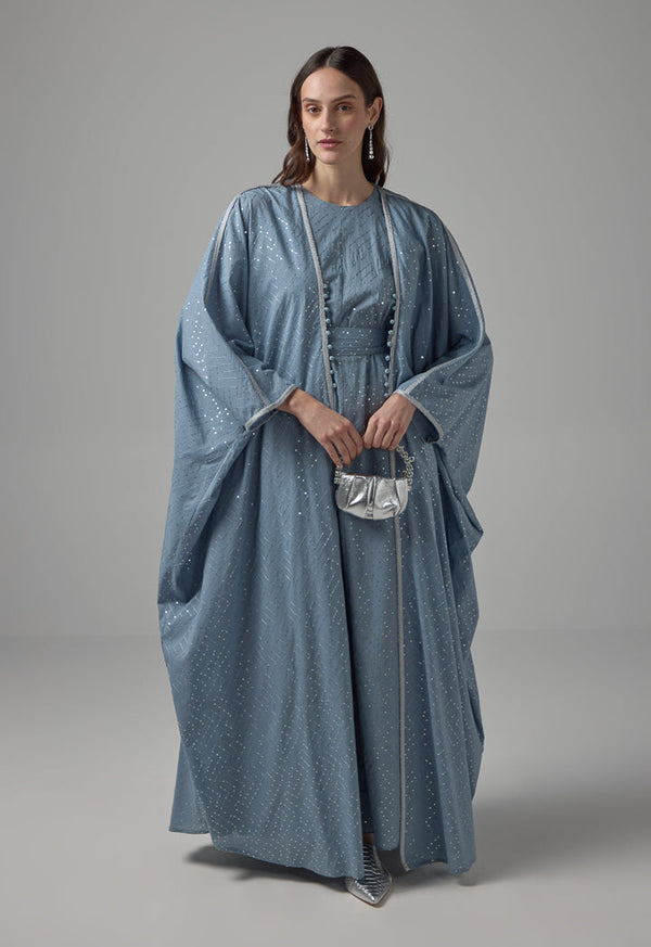 Choice Oversized Belted Sequin Maxi Abaya Blue