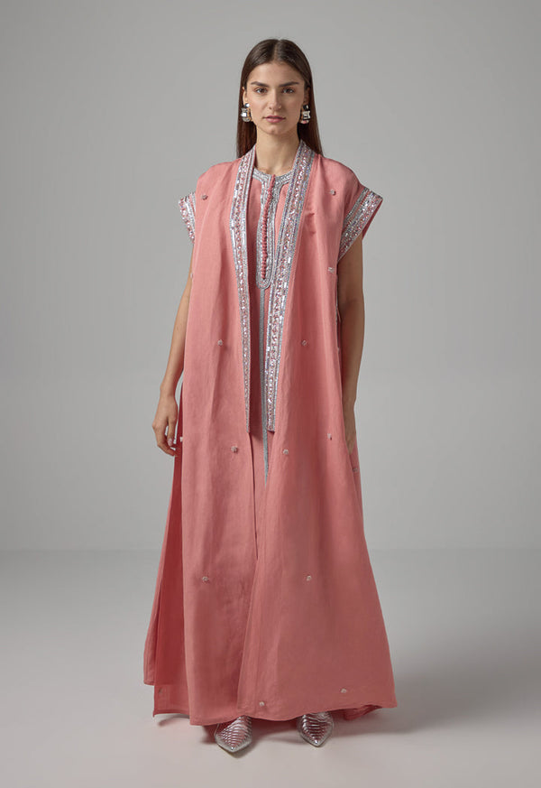 Choice Cap Sleeves Sequin Maxi Abaya Salmon