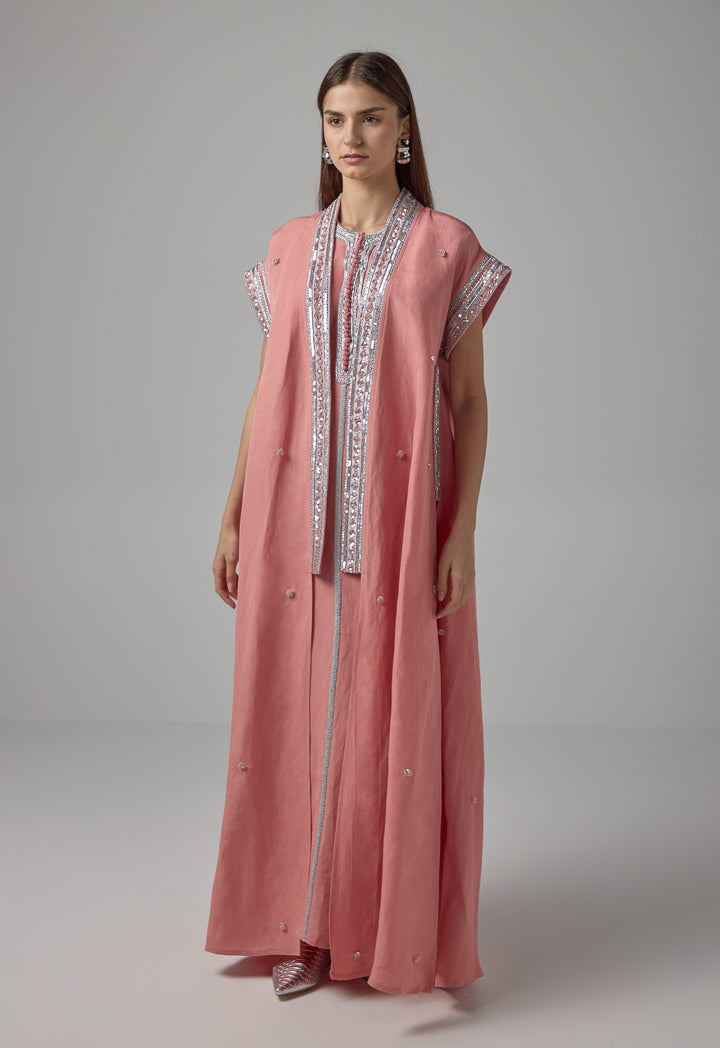 Choice Cap Sleeves Sequin Maxi Abaya Salmon