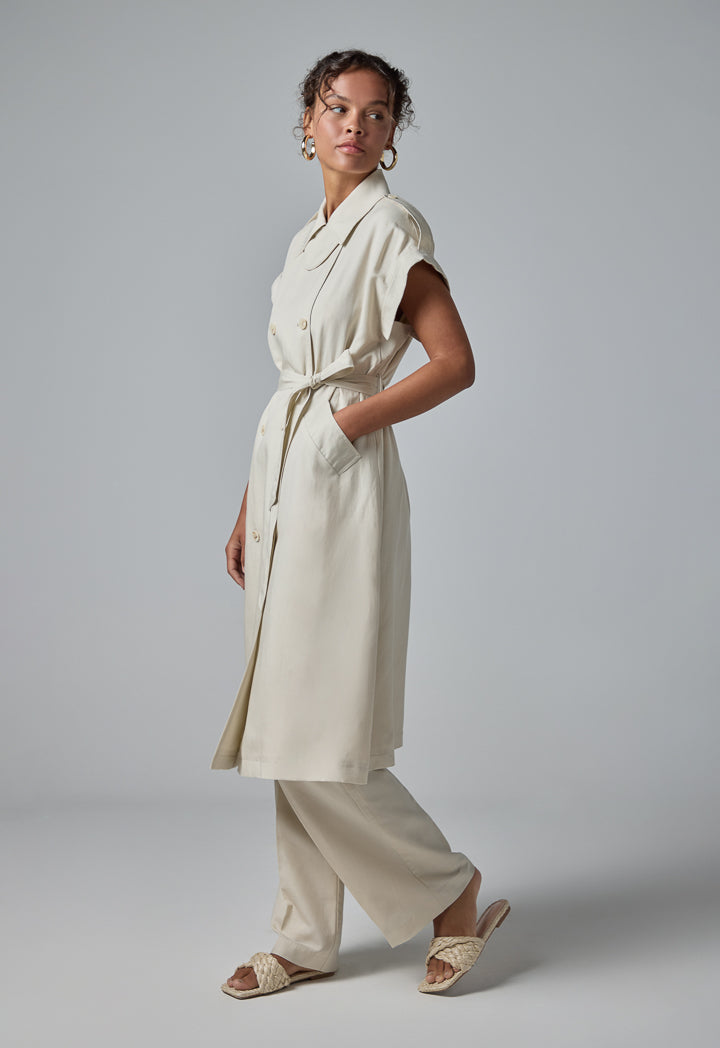 Choice Short Sleeve Belted Shirt Dress Cream