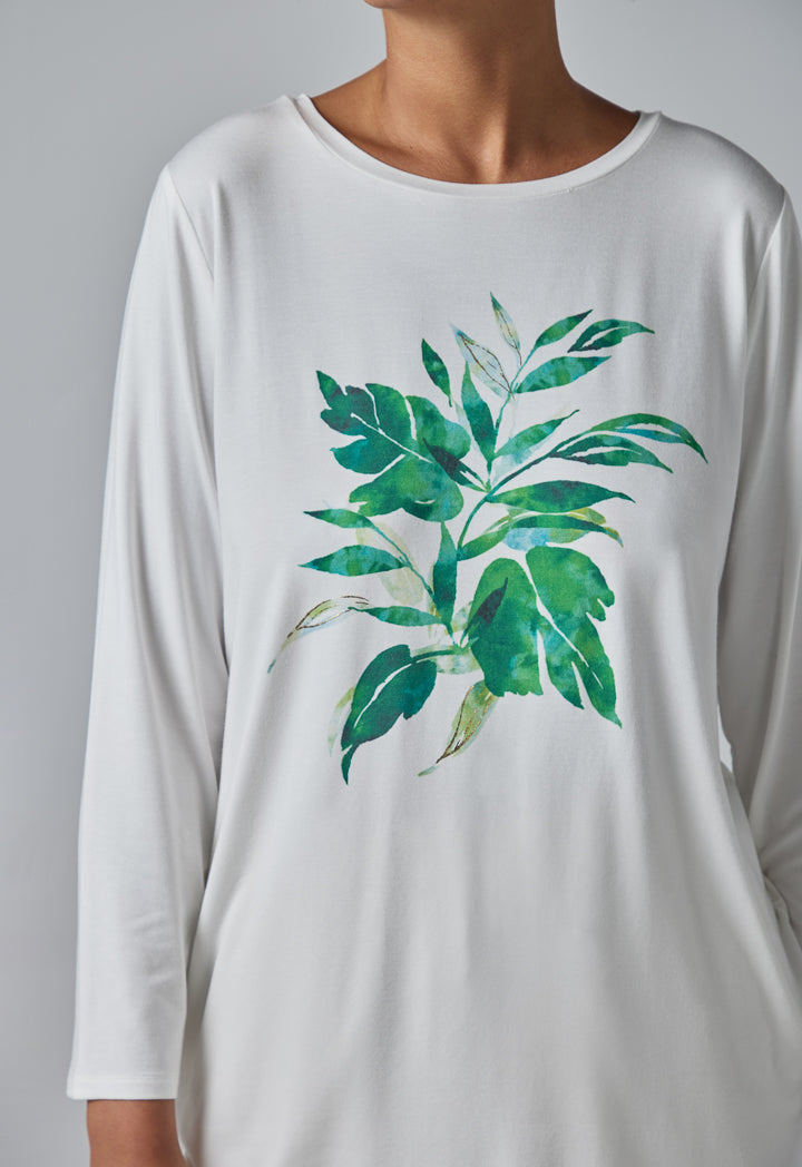 Choice Long Sleeve Printed Motif T-Shirt Off White