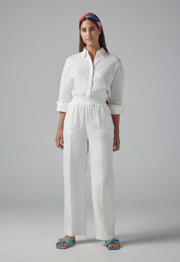 Choice Solid Wide Leg Elasticated Waist Trousers Off White