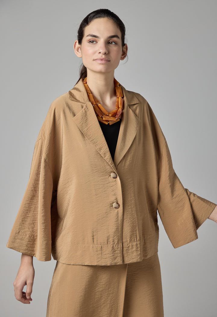 Choice Solid Drop Shoulder Crinkled Jacket Brown