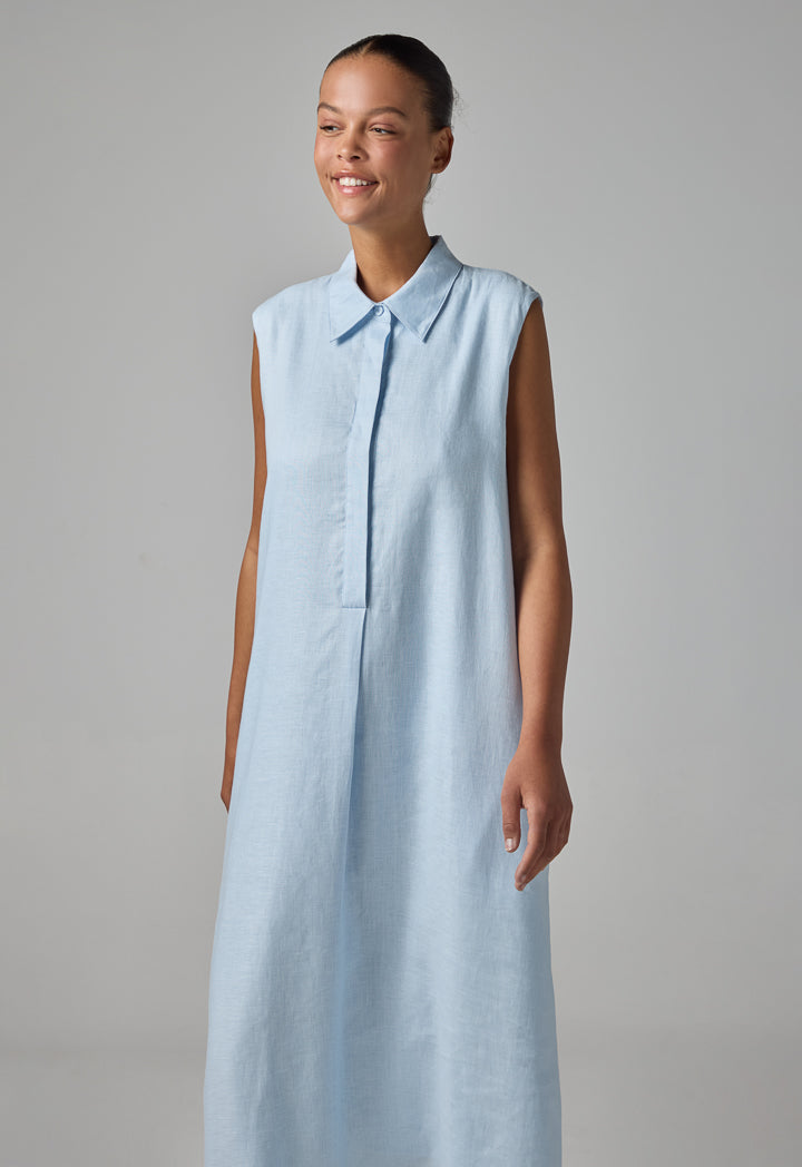 Choice Solid Sleeveless Flared Dress Sky Blue