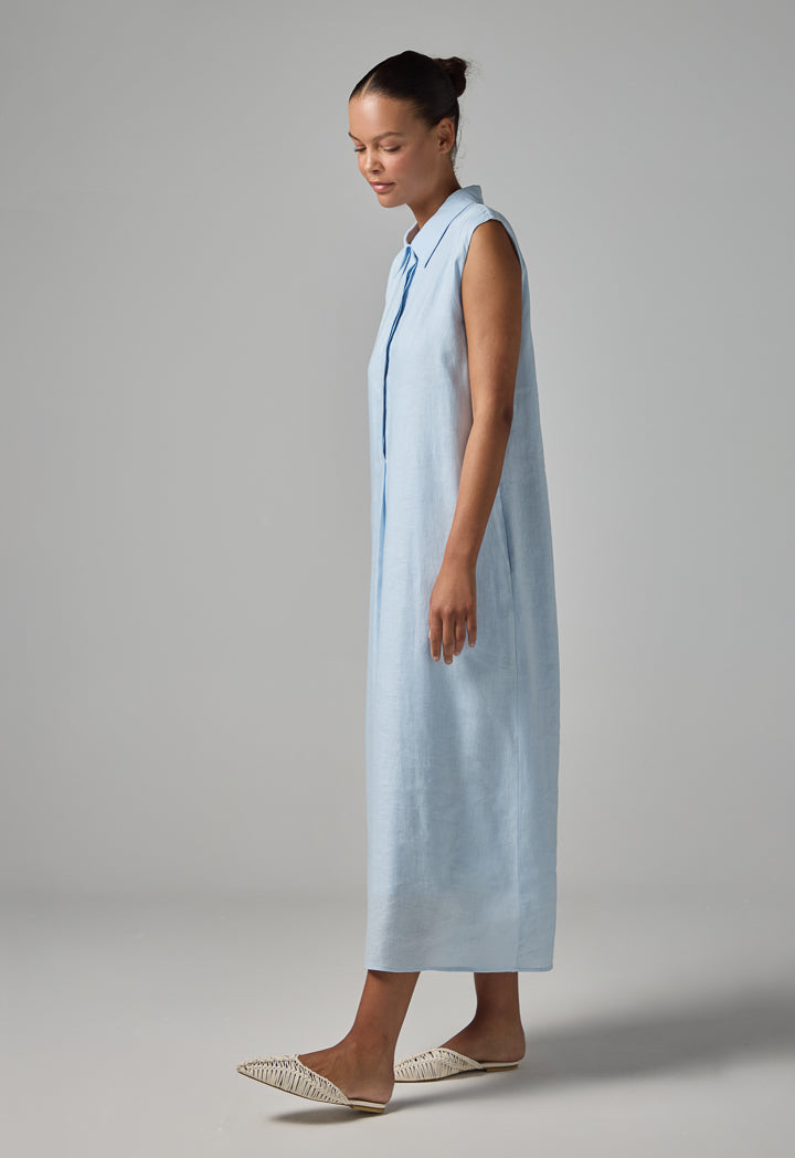 Choice Solid Sleeveless Flared Dress Sky Blue