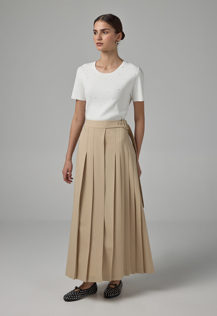 Choice Single Tone Plated Skirt Beige