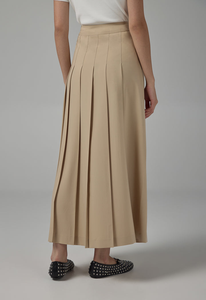 Choice Single Tone Plated Skirt Beige