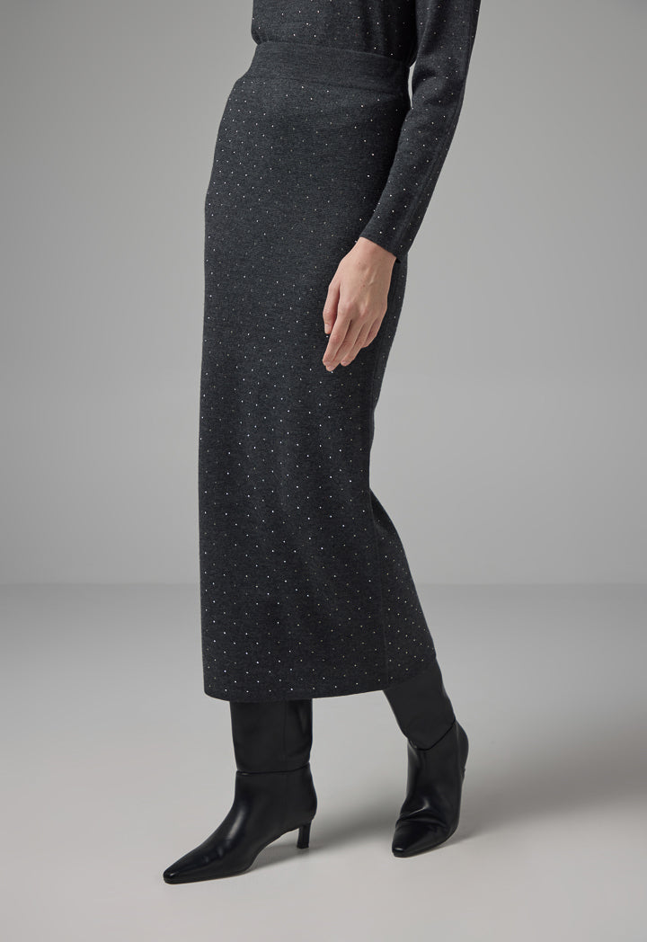 Choice Crystal Embellished Knitted Skirt Anthracite