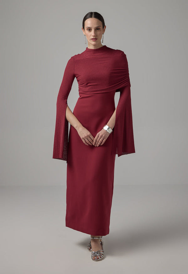 Choice Maxi Dress With Overlay Knitted Wine