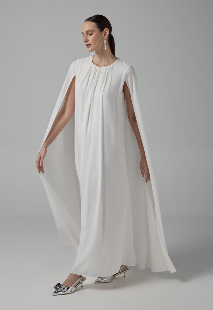 Choice Pleated Flared Maxi Dress  Off White