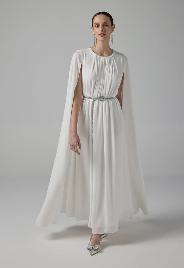 Choice Pleated Flared Maxi Dress  Off White