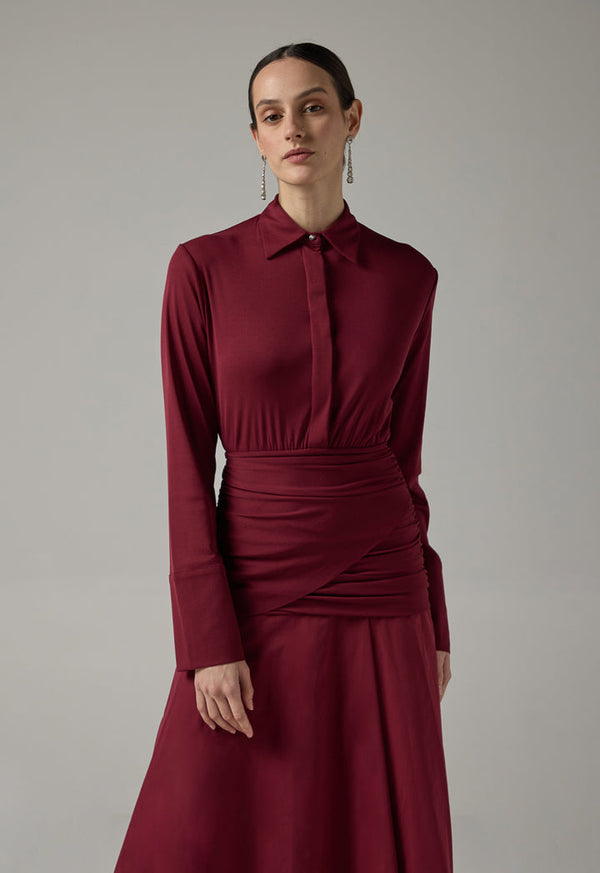 Choice Long Sleeves Wrap Maxi Dress Wine