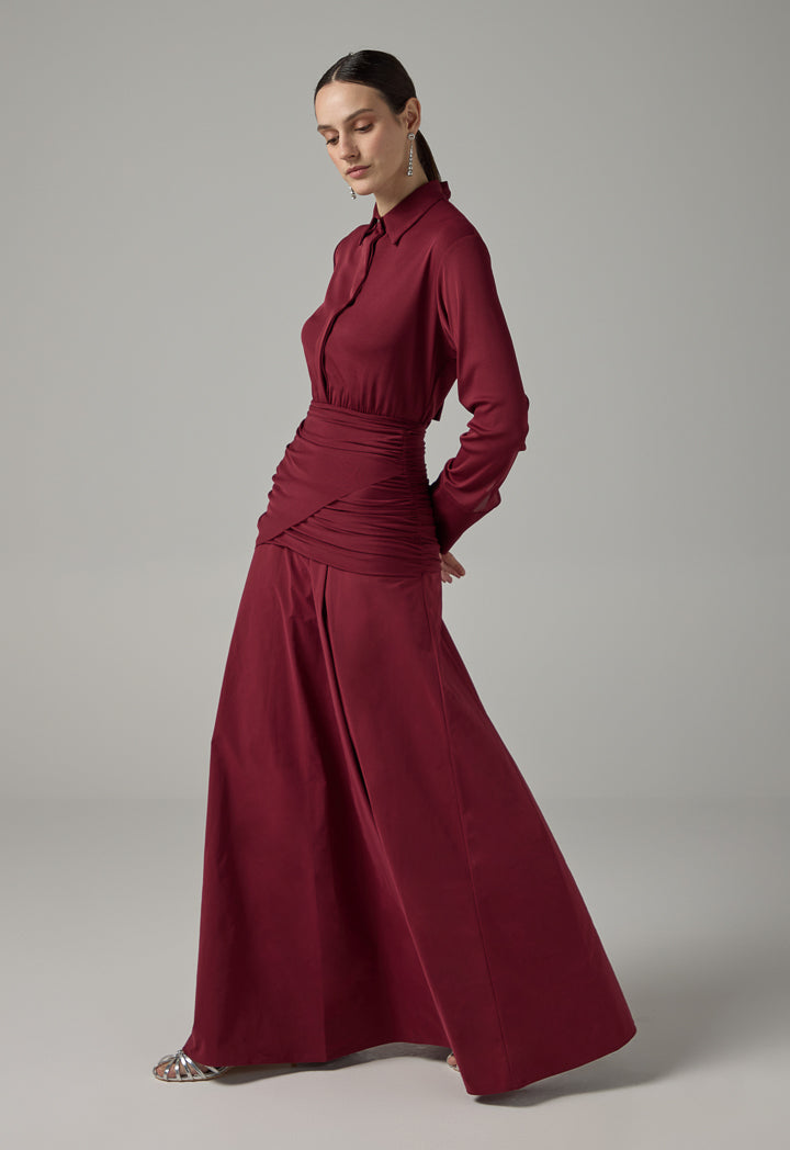 Choice Long Sleeves Wrap Maxi Dress Wine