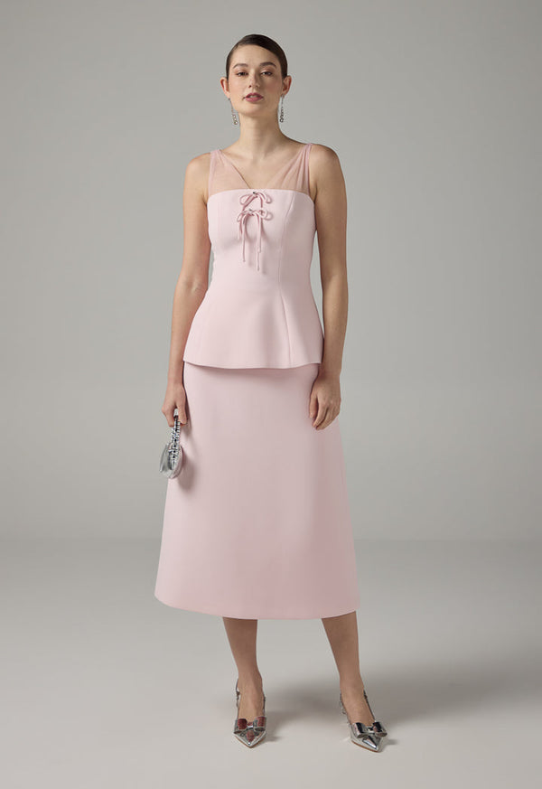 Choice Solid Tulle Bow-Detail Sleeveless Top Pink