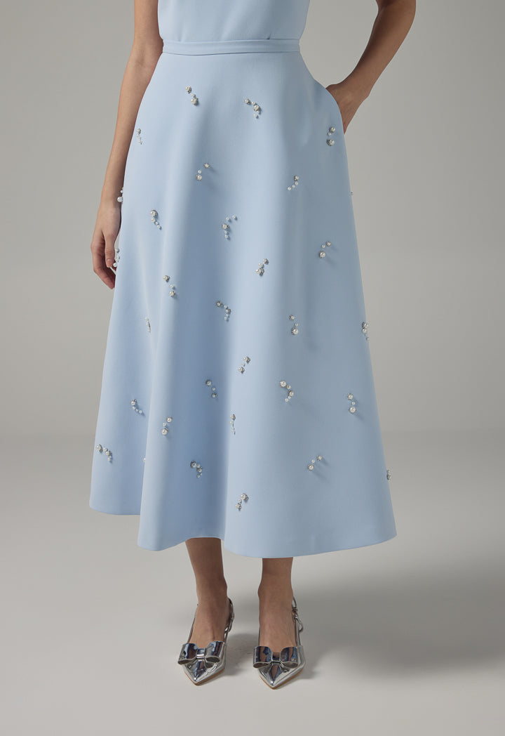 Choice Crystal And Pearl Embellished Skirt Blue