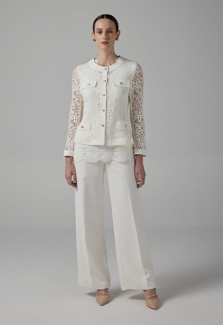 Choice Solid Floral Lace Jacket Off White