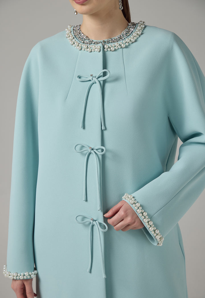 Choice Bow-Detail Crystal Embellished Midi Jacket Mint