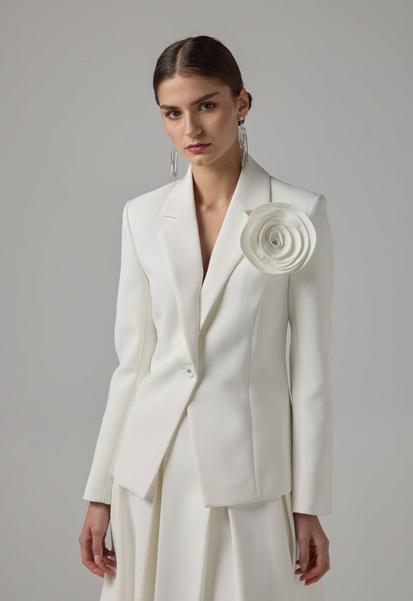 Choice Solid Single Breasted Blazer Off White