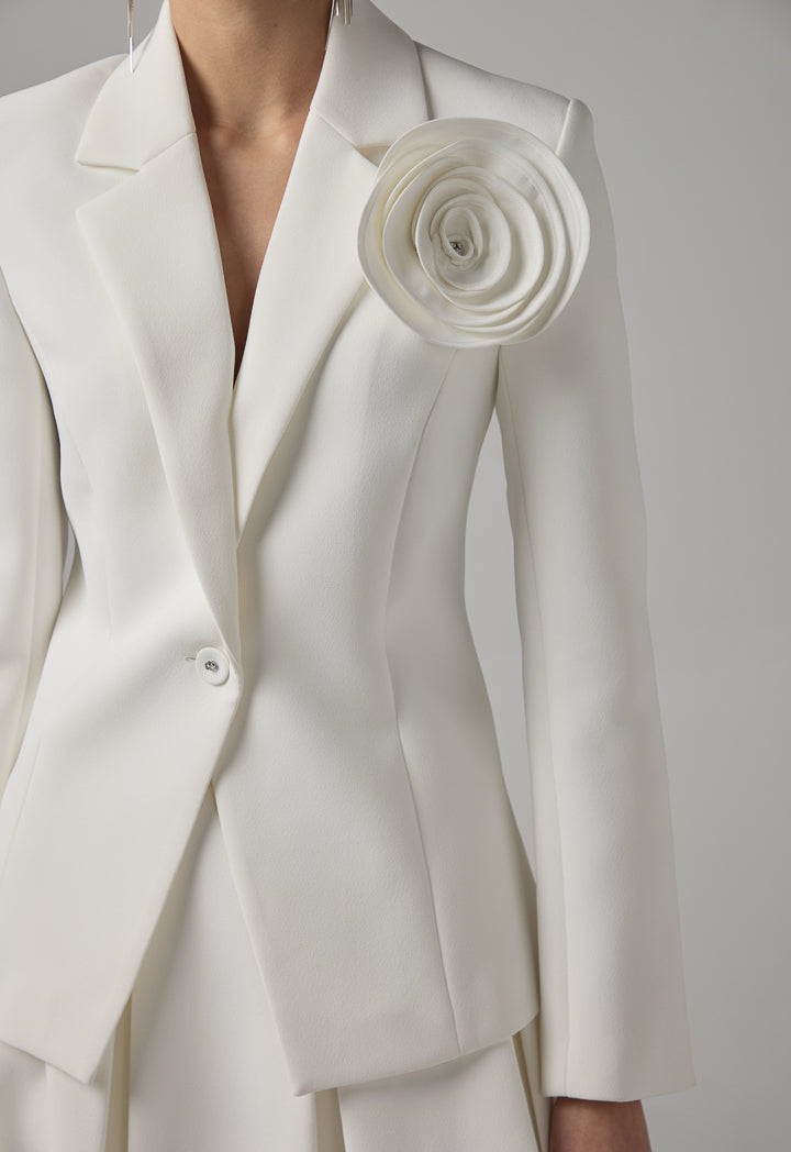 Choice Solid Single Breasted Blazer Off White