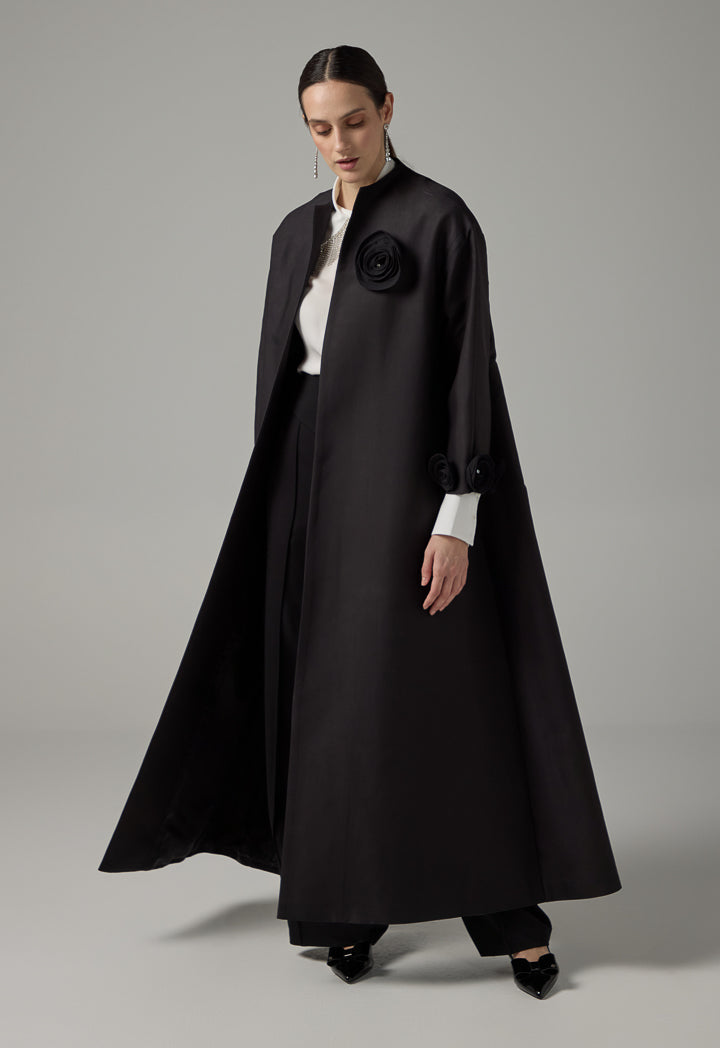 Choice Flowers Patch Long Sleeve Maxi Abaya Black