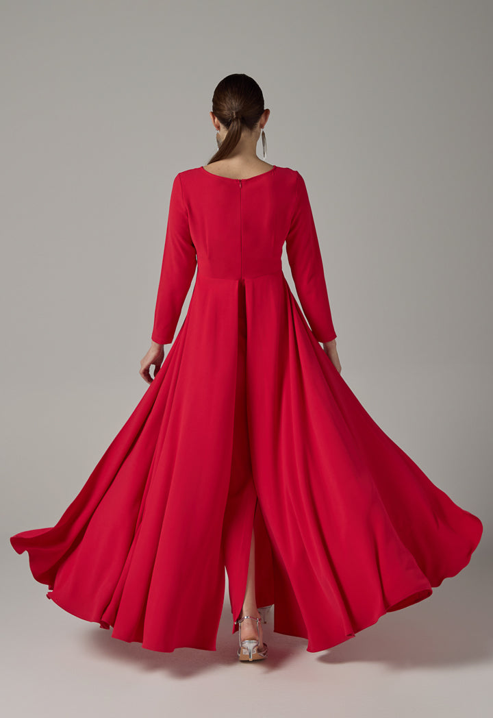 Choice Solid Overlay Maxi Dress Red