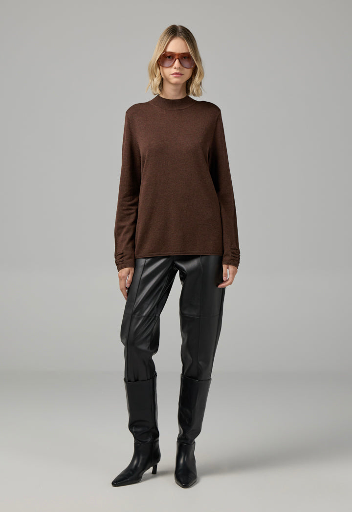 Choice Basic Long Sleeve Knitted Sweater Brown