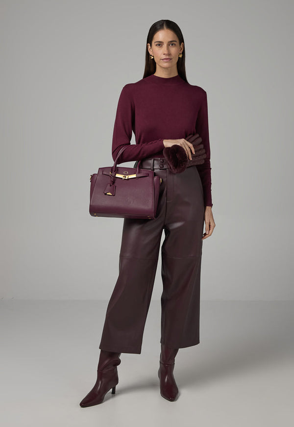 Choice Pu Leather Wide Legs Basic Trousers Burgundy