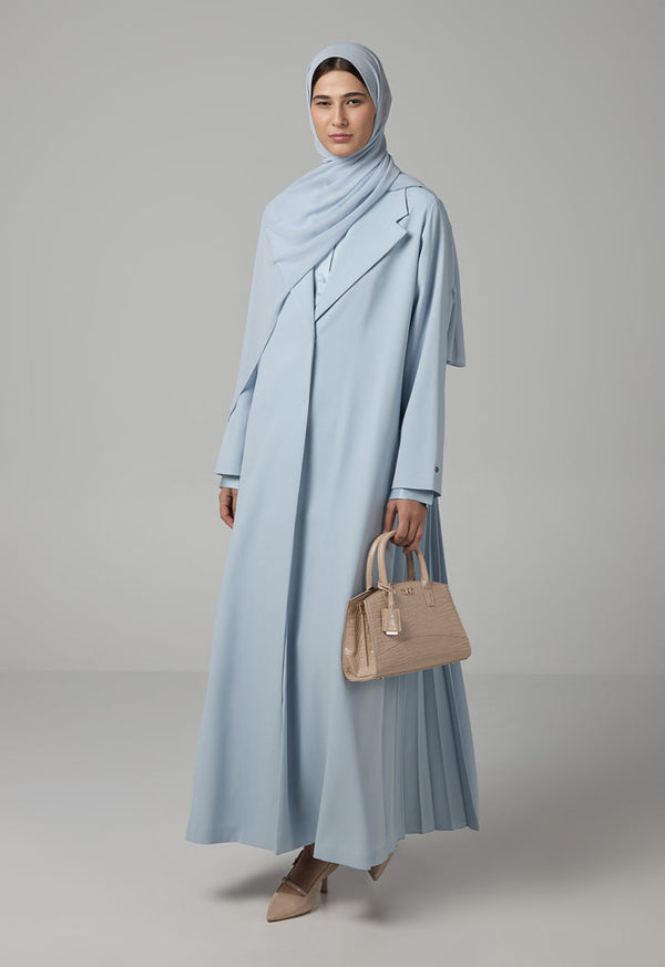 Choice Notched Collar Solid Abaya With Hijab Blue