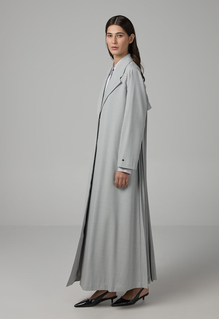 Choice Notched Collar Solid Abaya With Hijab Grey