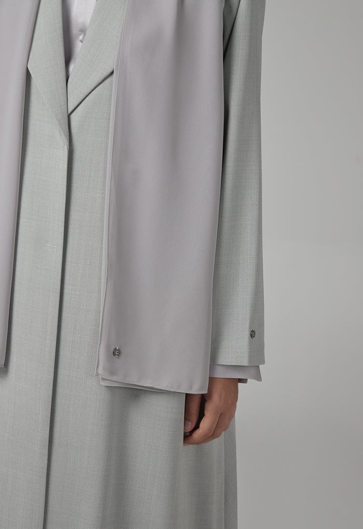 Choice Notched Collar Solid Abaya With Hijab Grey