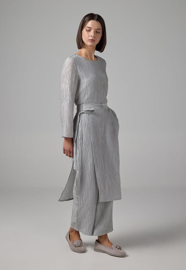 Choice Textured Overlay Solid Trousers Grey