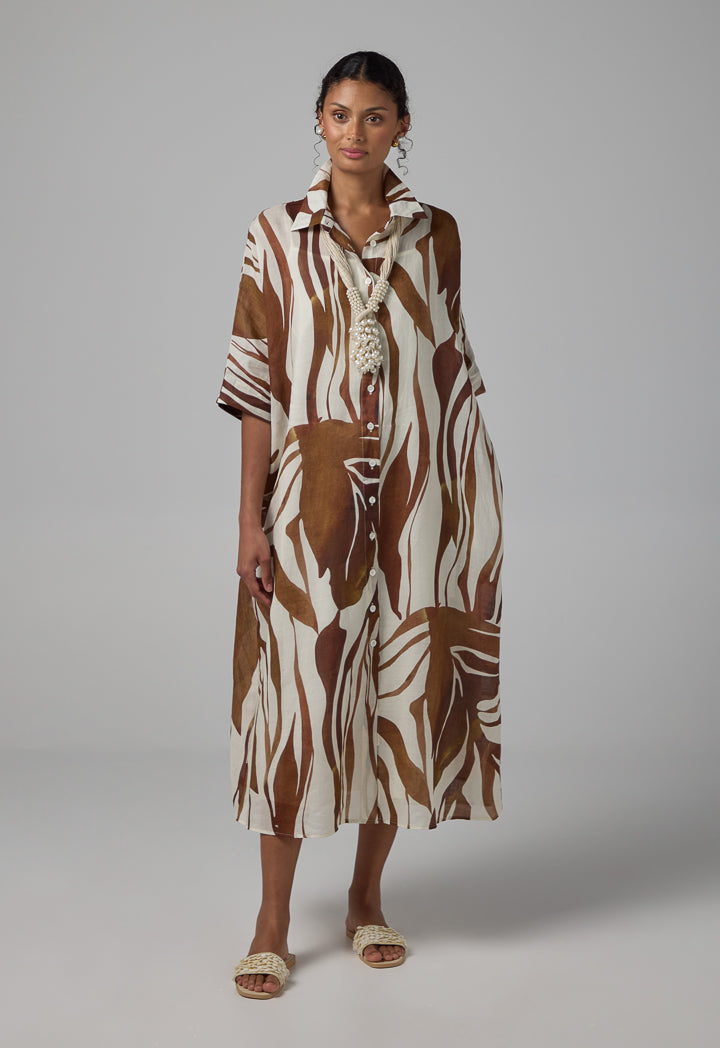 Choice Contrast Three Quarter Shirt Dress Multi Color