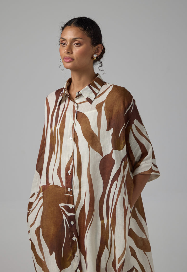 Choice Contrast Three Quarter Shirt Dress Multi Color