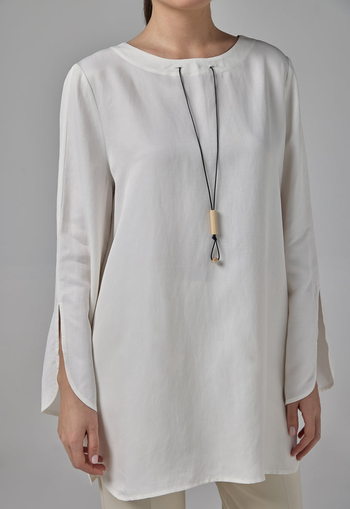 Choice Basic Flared Blouse With Attached Necklace Off White
