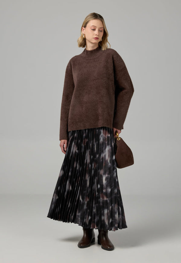 Choice Long Sleeve Knitted Basic Blouse Dark Brown