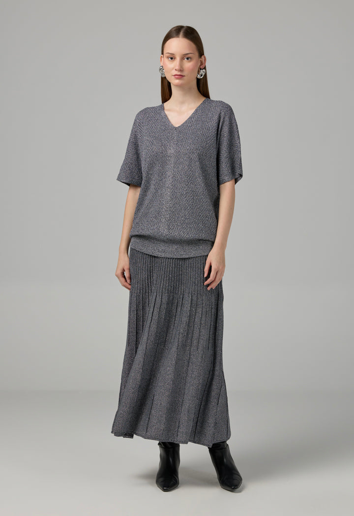 Choice Short Sleeves Knitted Lurex Blouse Silver